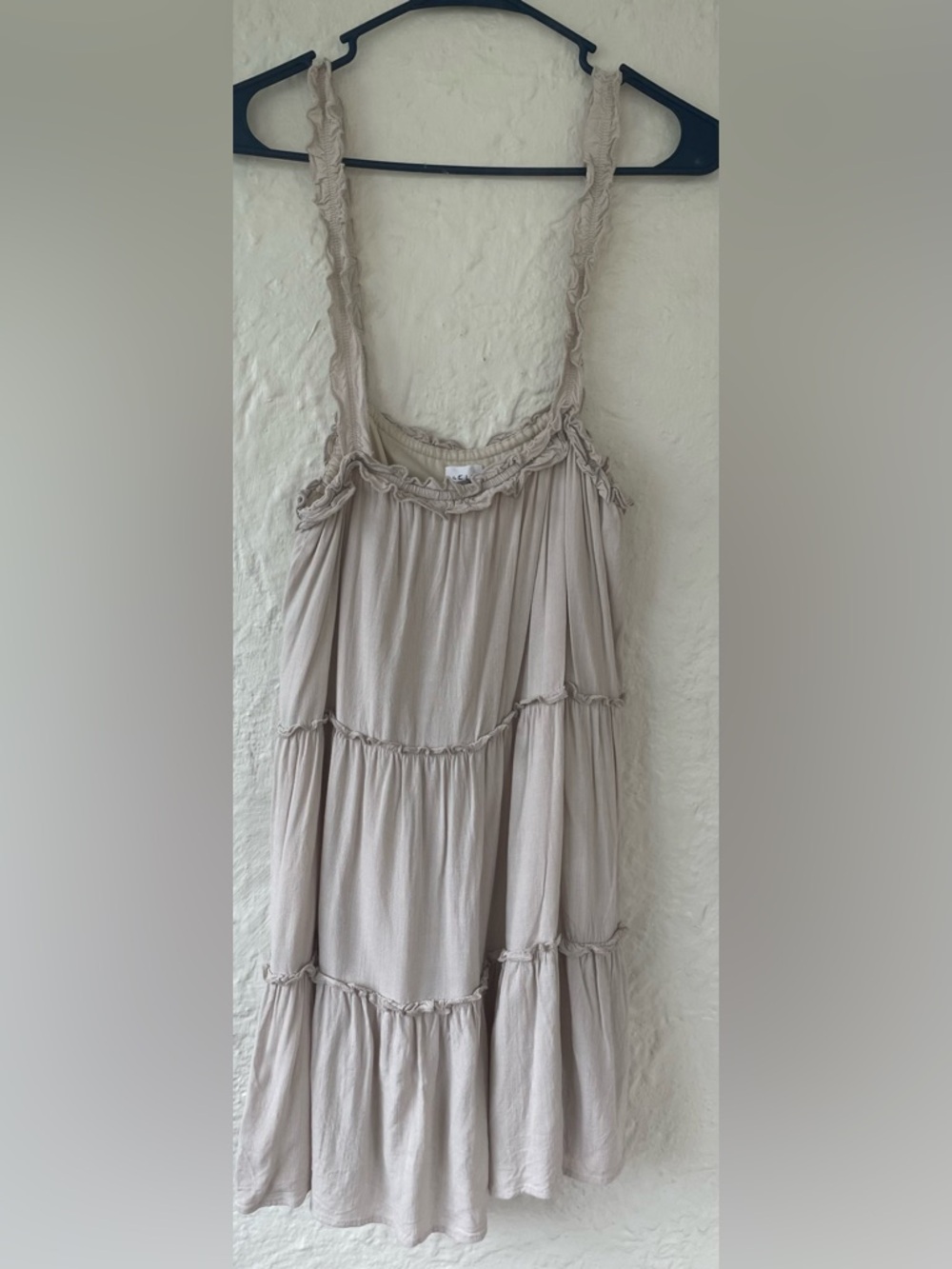LE LIS Mini Dress Never Let You Down Beige Rayon Tan Tie-Strap Tiered Bow M